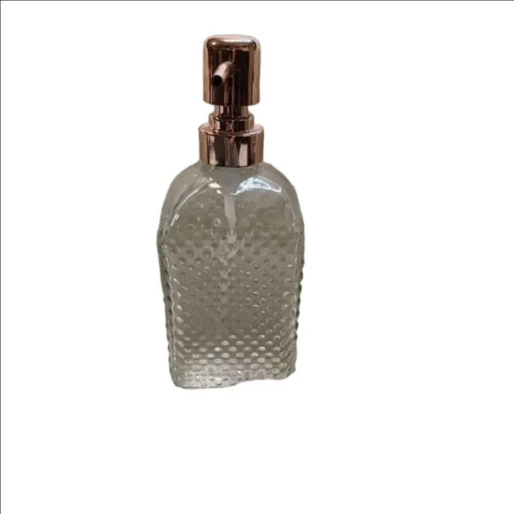 Rose Gold Soap Dispenser Clear Bubbled Glass NWT